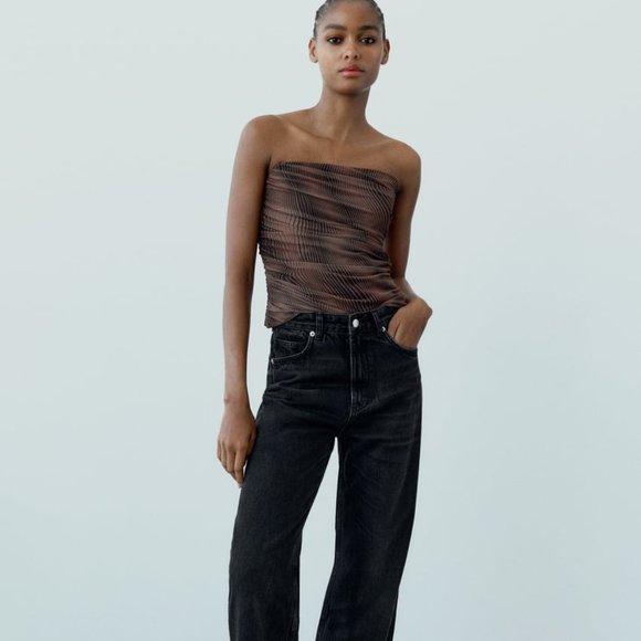NWT ZARA PRINTED STRAPLESS TULLE TOP - Picture 3 of 7